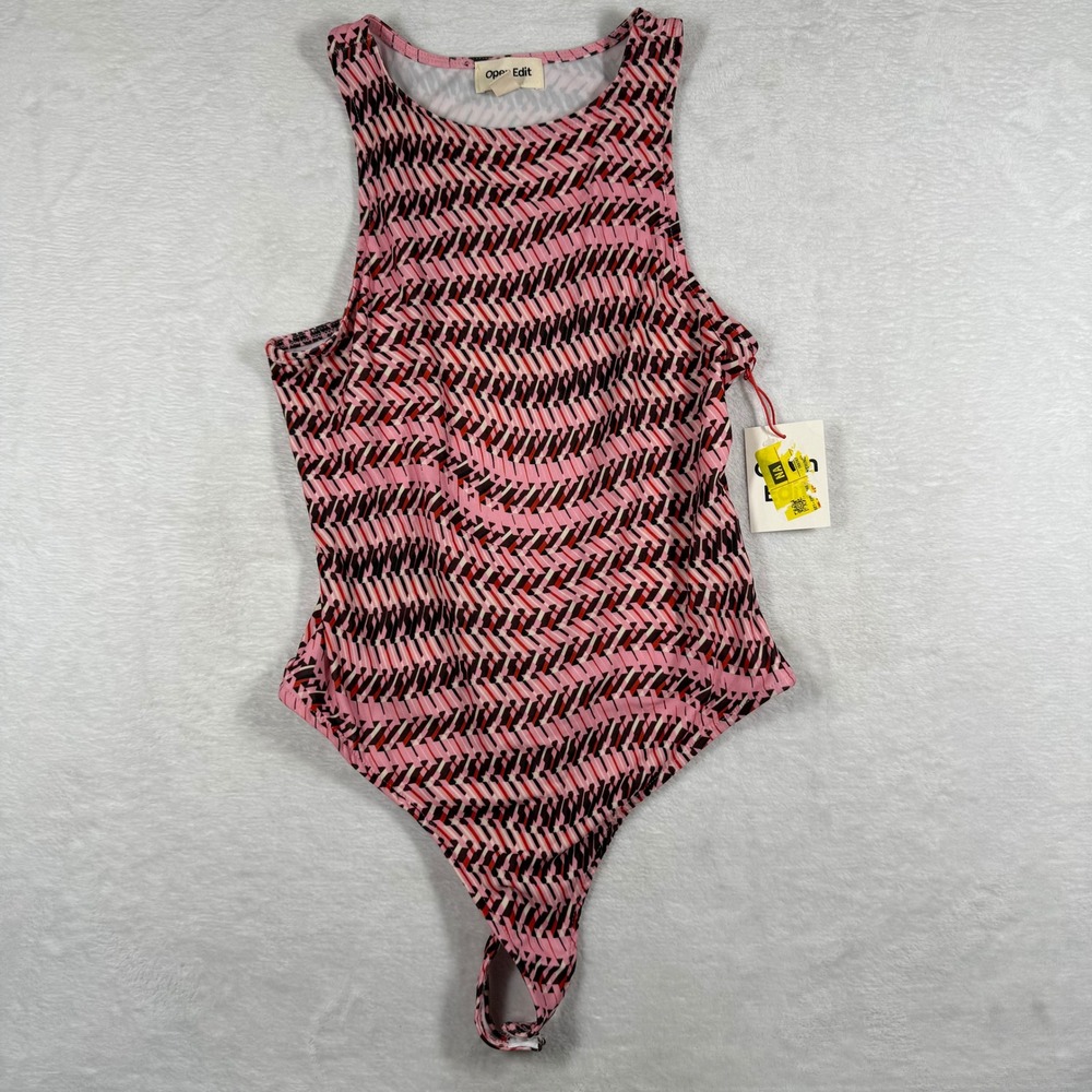 Open Edit‎ Womens Pink Geometric High Neck Sleeveless Bodysuit Medium ED452983MI